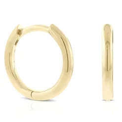 12MM Smooth Huggie Hoop Earrings, 14K Yellow Gold