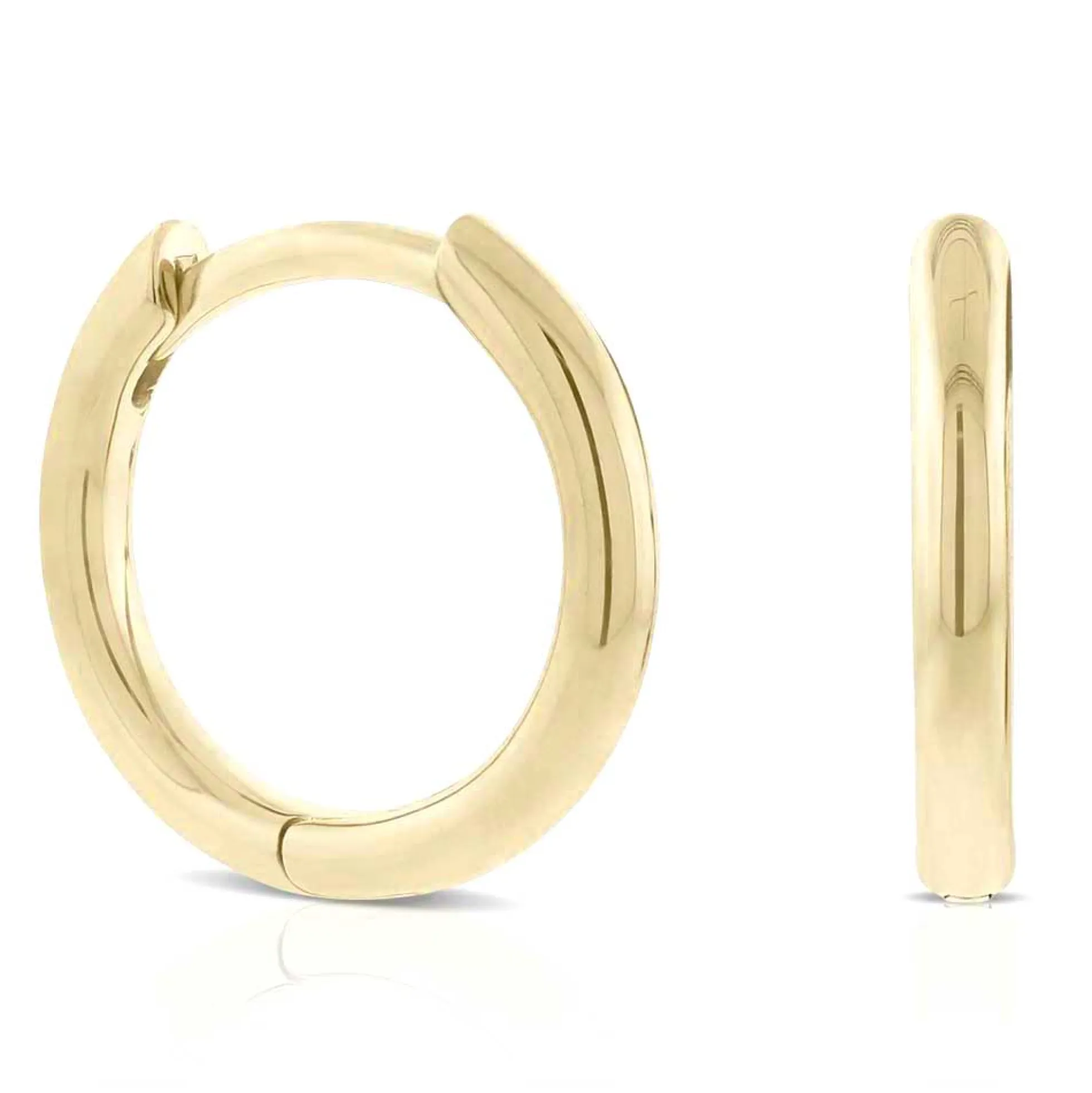 12MM Smooth Huggie Hoop Earrings, 14K Yellow Gold