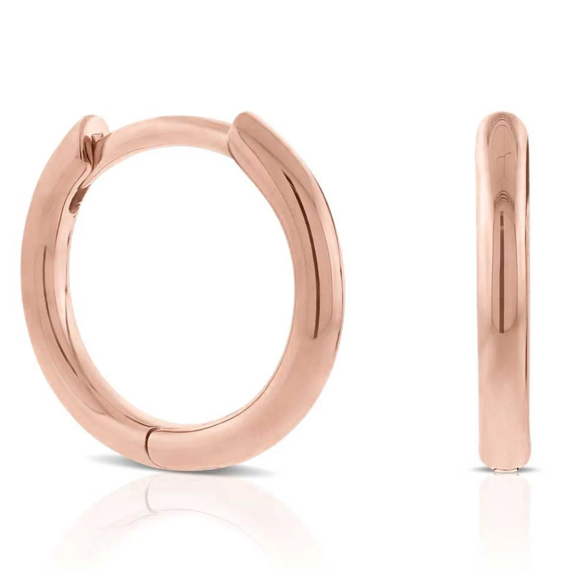 12MM Smooth Huggie Hoop Earrings, 14K Rose Gold