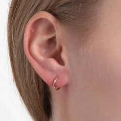 12MM Smooth Huggie Hoop Earrings, 14K Rose Gold