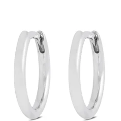 12MM Smooth Huggie Hoop Earrings, 14K White Gold