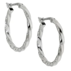 18MM Twisted Hoop Earrings, 14K White Gold