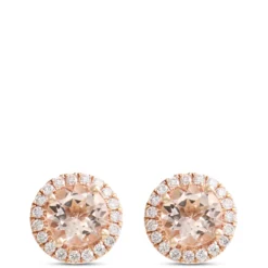 Morganite and Diamond Studs, 14K Rose Gold