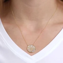 Mother of Pearl Tree of Life Necklace 14K
