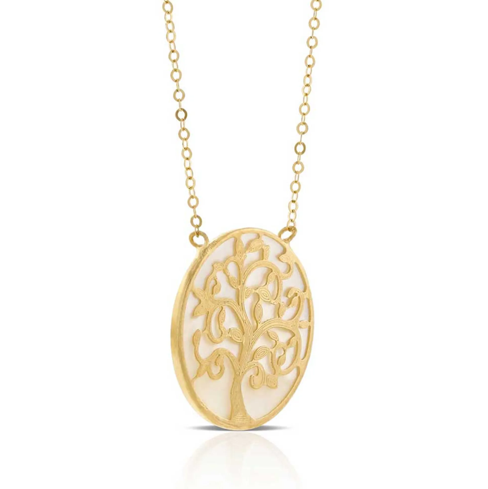 Mother of Pearl Tree of Life Necklace 14K