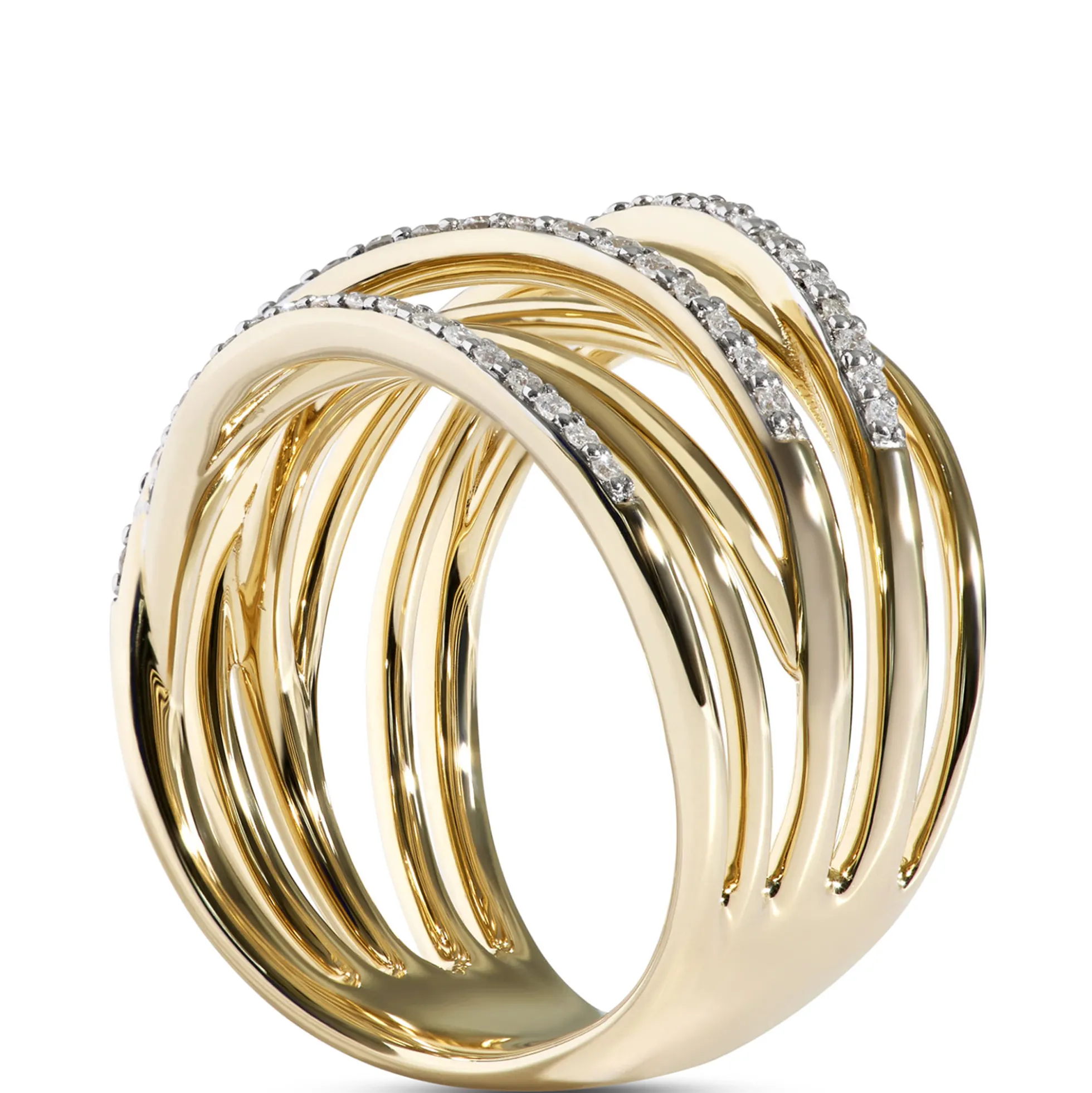 Multi-Band Diamond Ring, 14K Yellow Gold