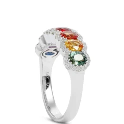Multi-Color Sapphire and Diamond Ring, 14K White Gold