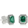 Octagon Emerald & Diamond Earrings 14K
