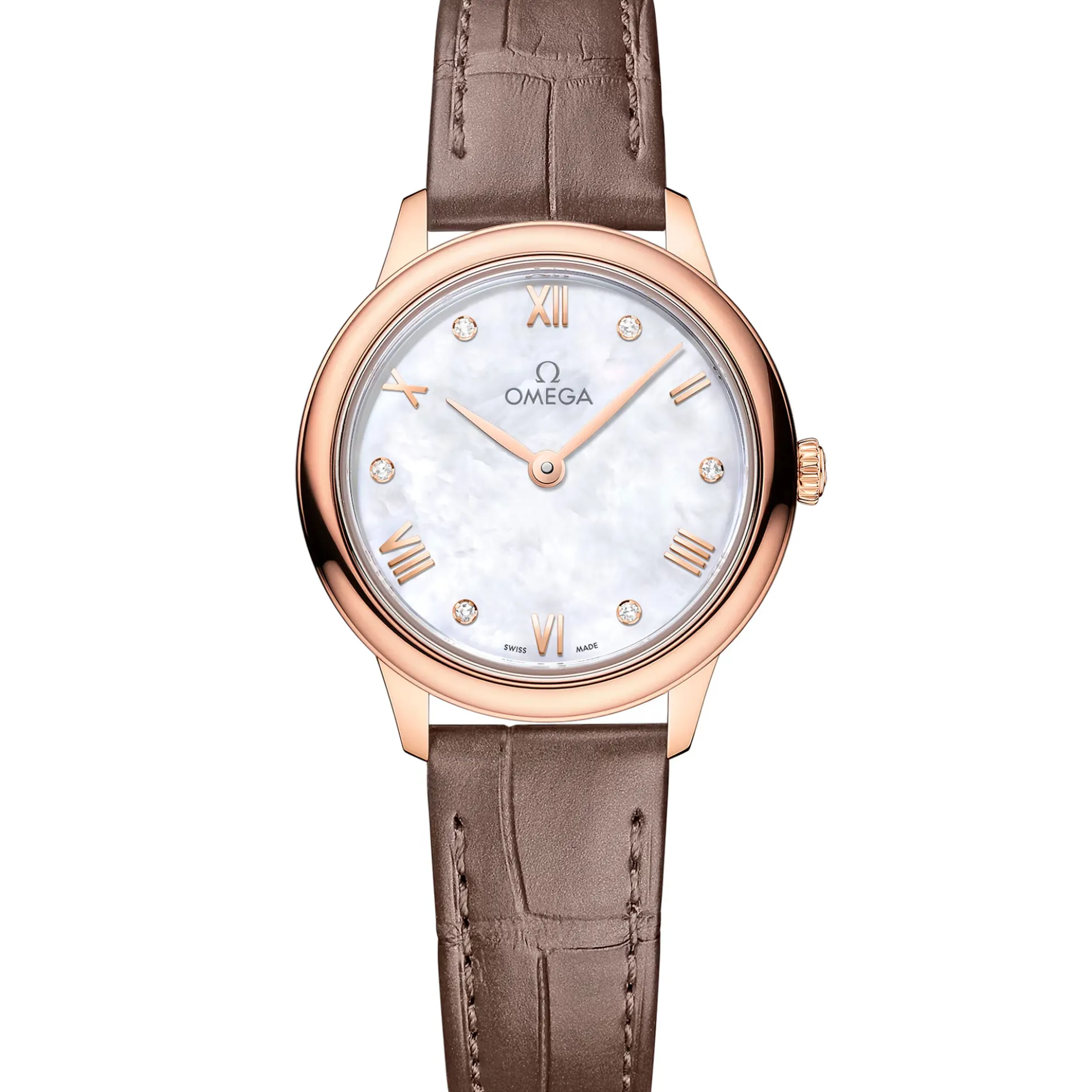 OMEGA De Ville Prestige Sedna™ Gold Leather Strap White Dial Watch, 27.5mm