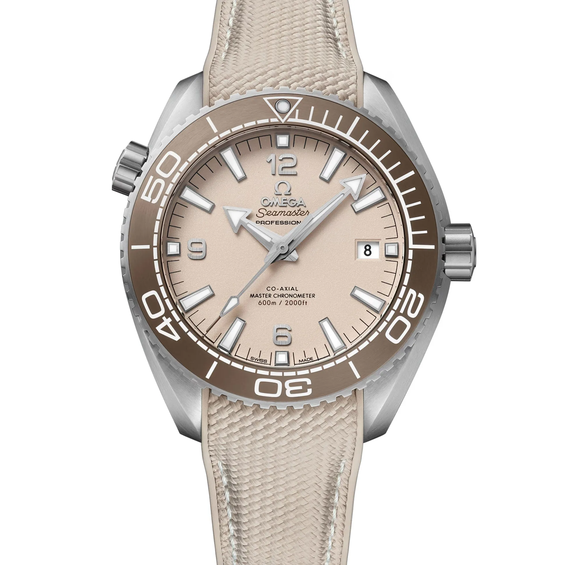 OMEGA Seamaster Planet Ocean 600M Steel on Rubber Strap Linen Dial Watch, 43.5mm