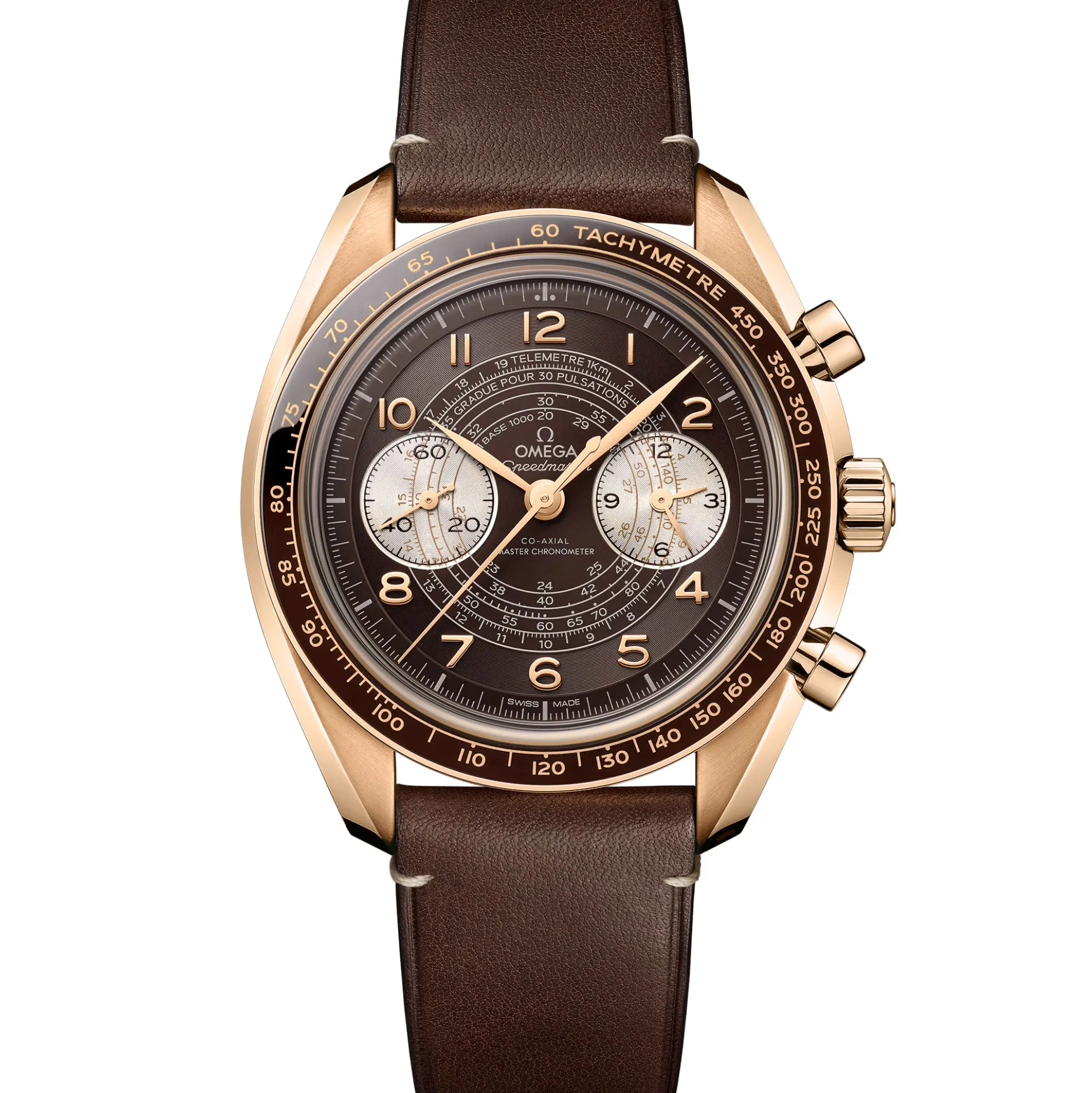OMEGA Speedmaster Chronoscope Bronze Gold on Leather Strap Brown Dial Watch, 43mm