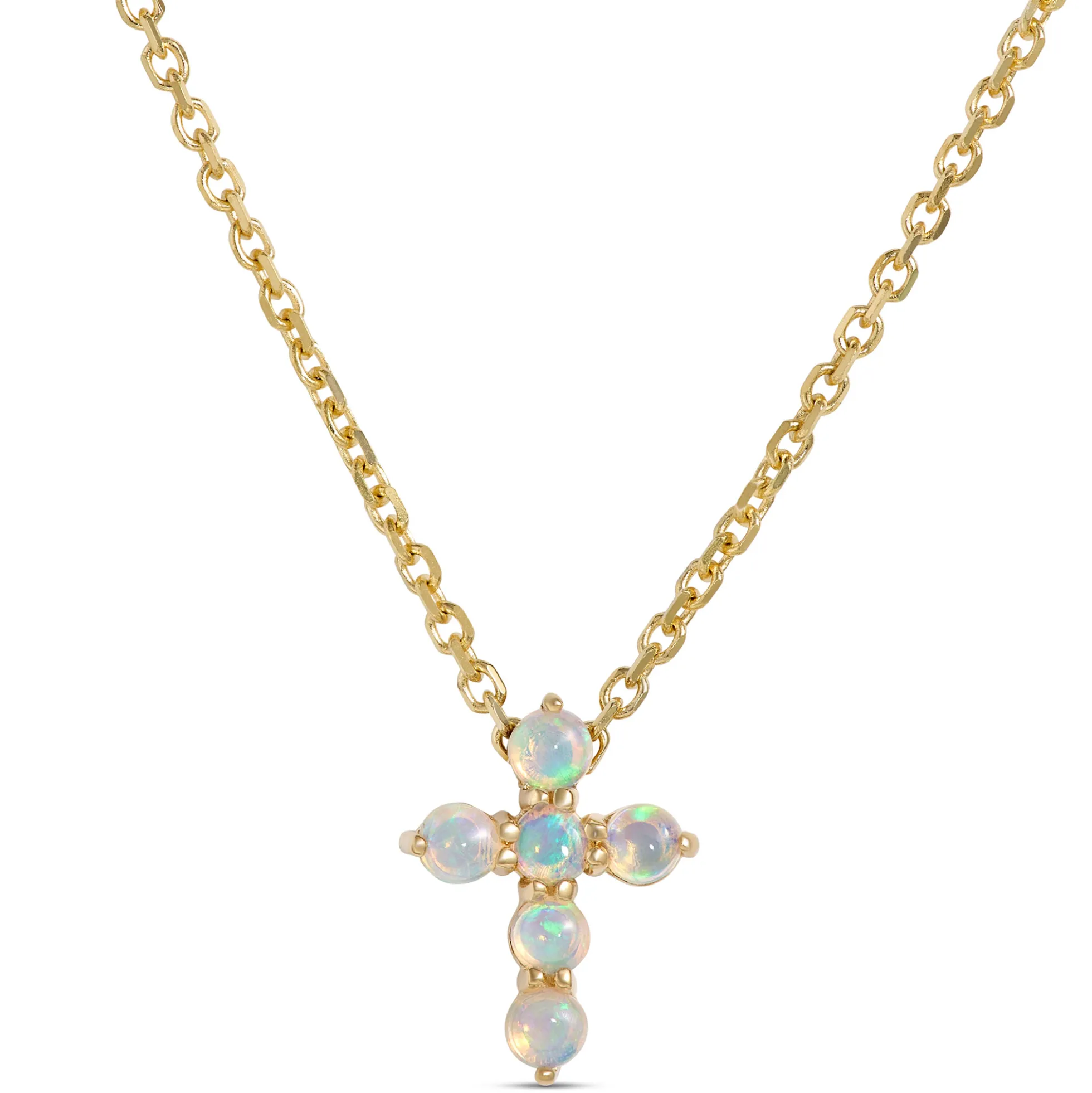 Opal Cross Pendant, 14K Yellow Gold