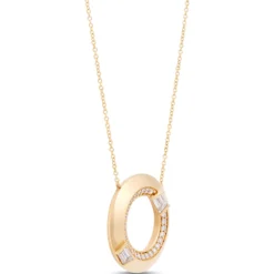 Open Center Circle Pendant with Diamonds, 1 Carat, 14K Yellow Gold