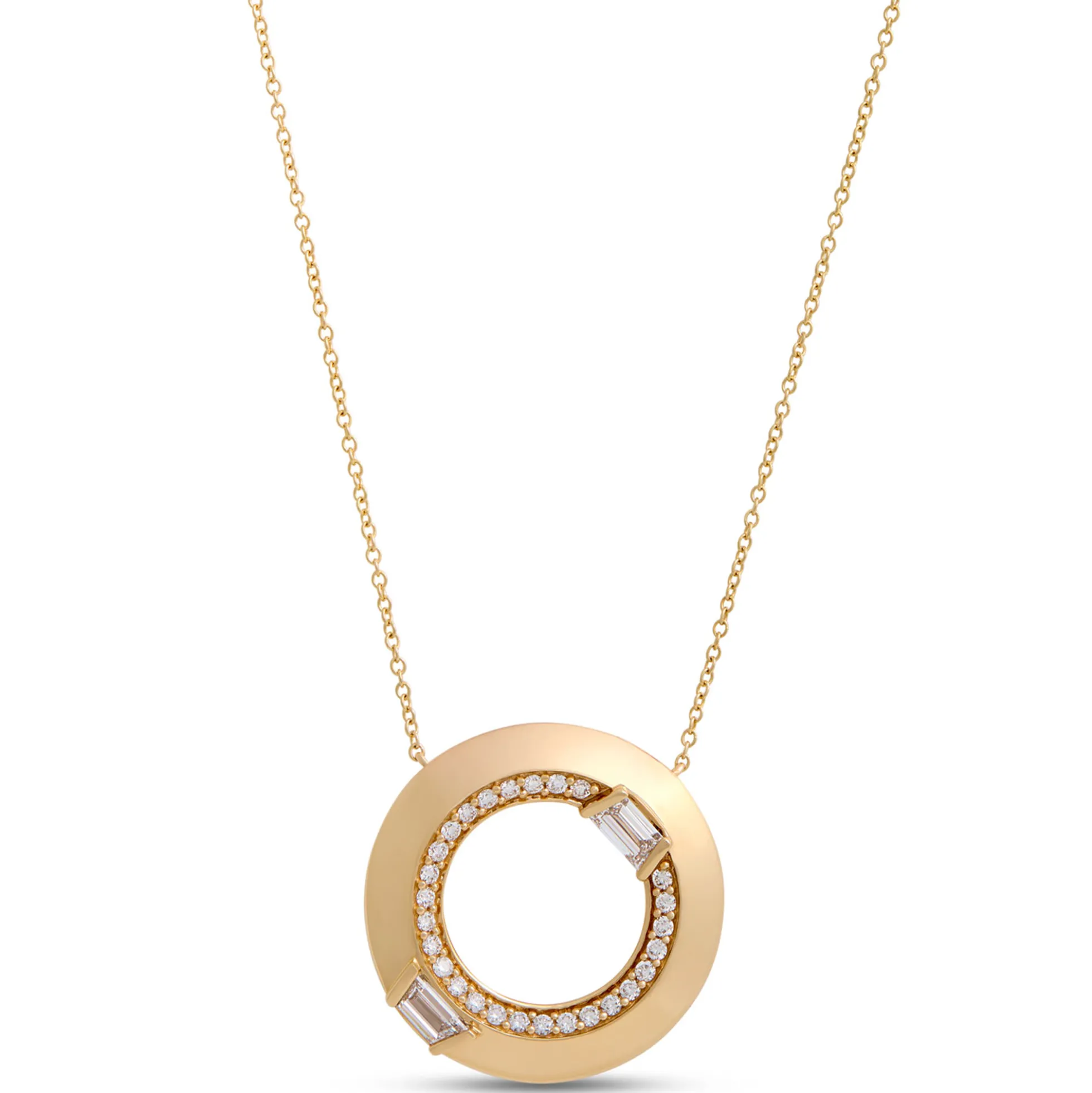 Open Center Circle Pendant with Diamonds, 1 Carat, 14K Yellow Gold