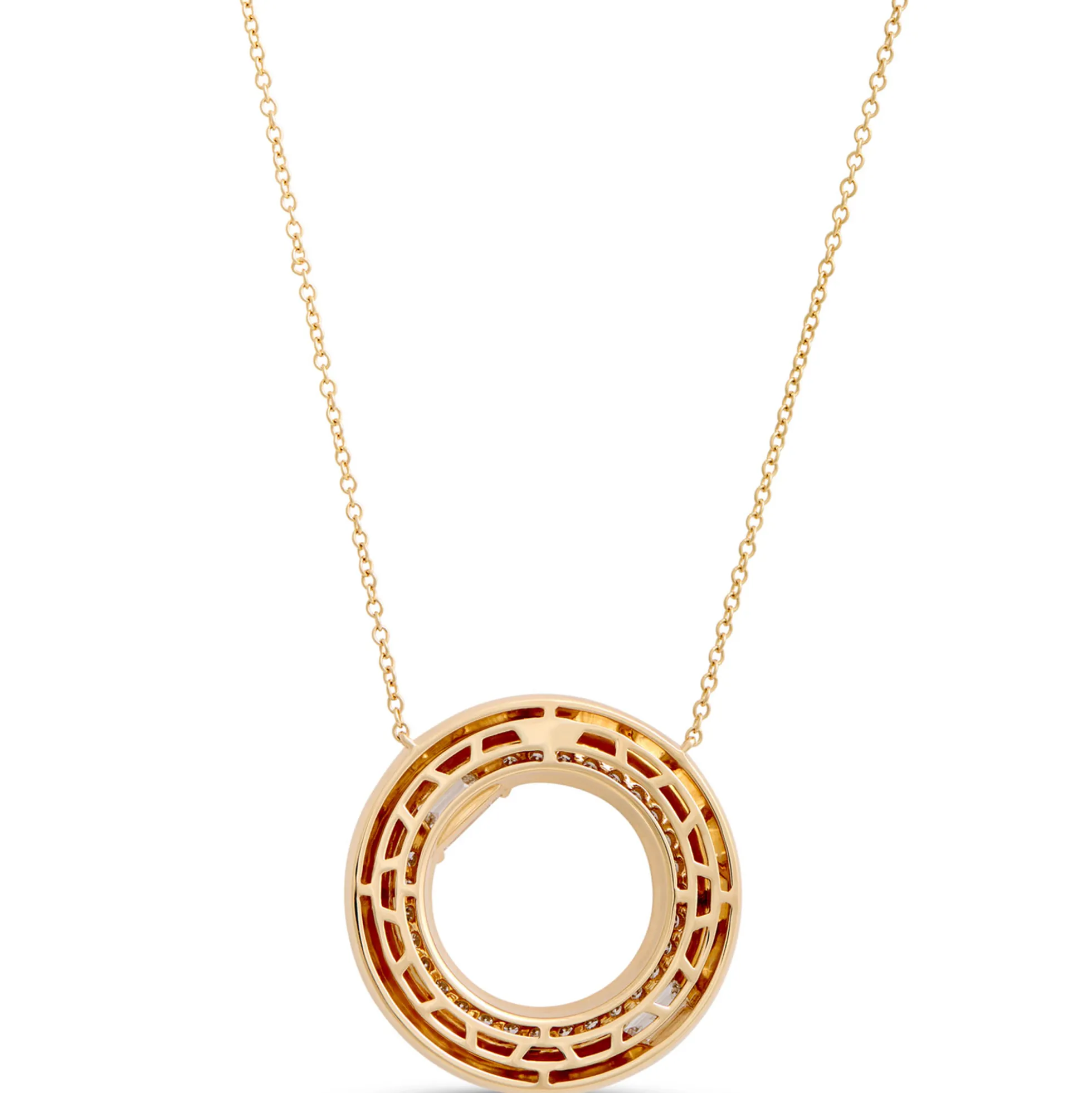 Open Center Circle Pendant with Diamonds, 1 Carat, 14K Yellow Gold