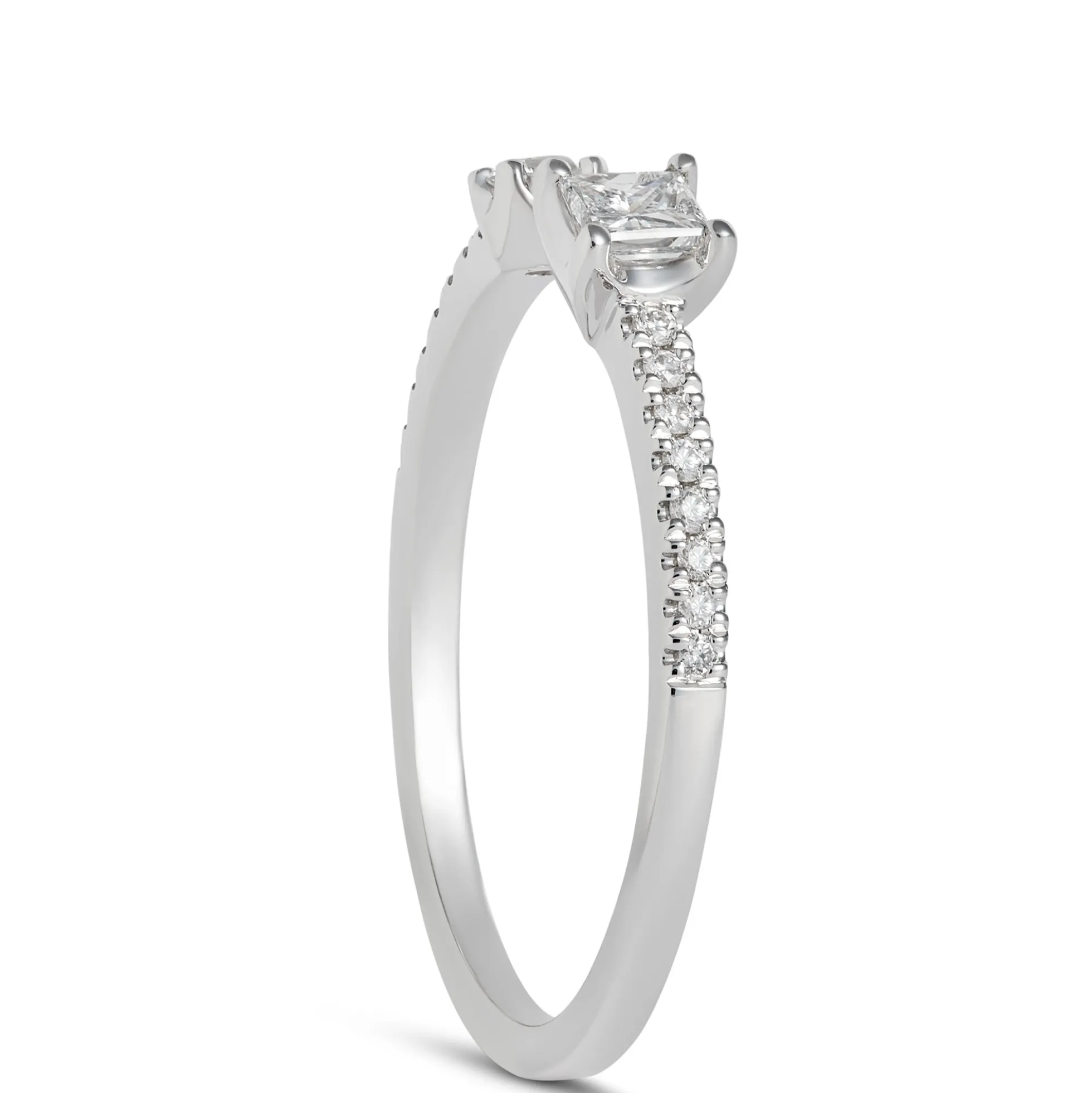 Open Center Princess and Round Diamond Ring, 14K White Gold