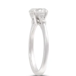 Oval and Baguette Diamond Engagement Ring, 1 Carat Total Weight, 14K White Gold