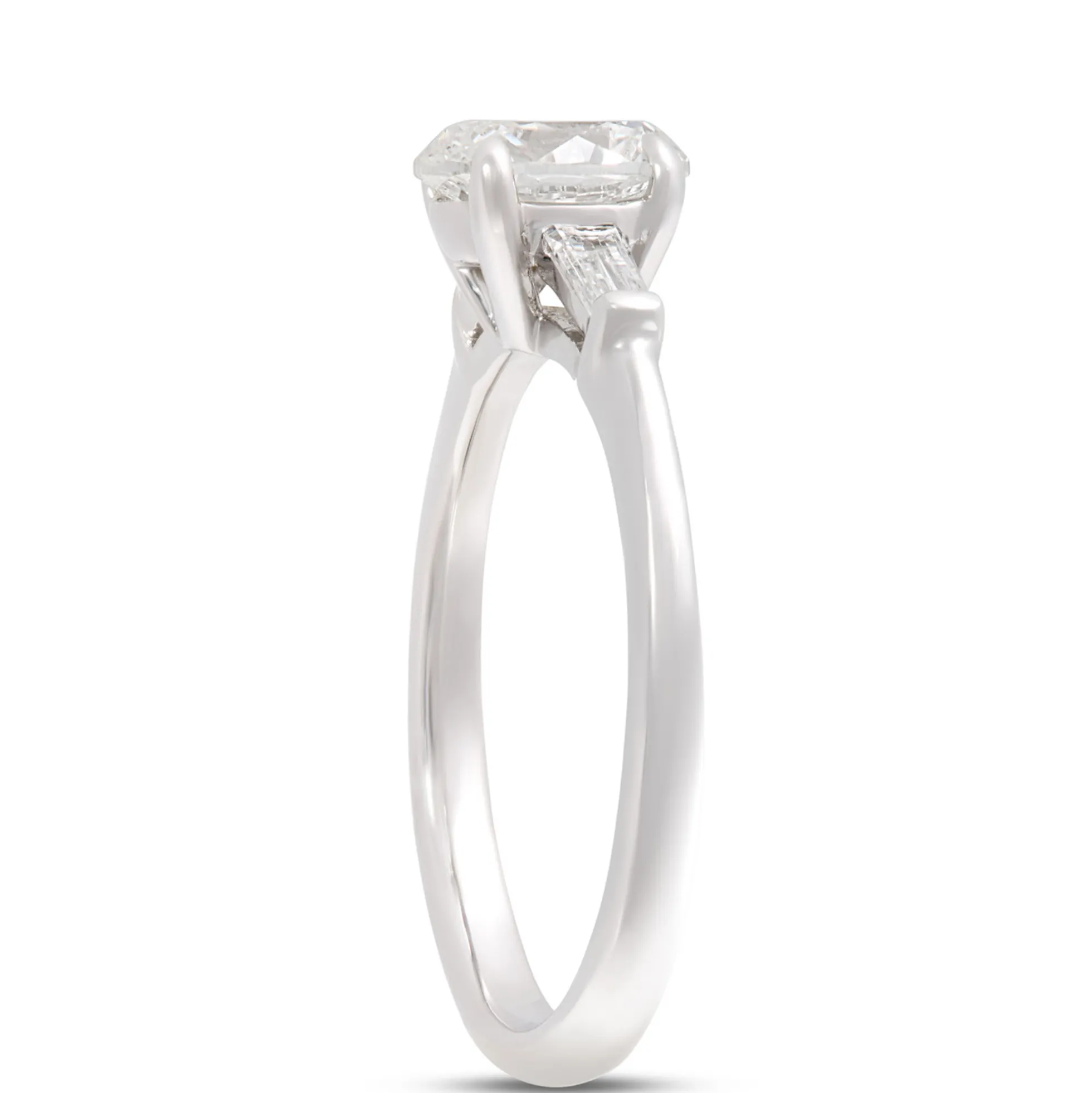 Oval and Baguette Diamond Engagement Ring, 1 Carat Total Weight, 14K White Gold