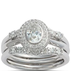 Oval and Round Diamond Ring Enhancer in 14K White Gold
