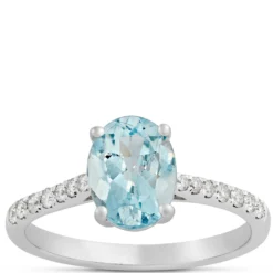 Oval Aquamarine and Diamond Ring, 14K White Gold