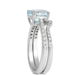 Oval Aquamarine and Diamond Ring, 14K White Gold