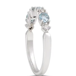 Oval Aquamarine and Round Diamond Ring, 14K White Gold