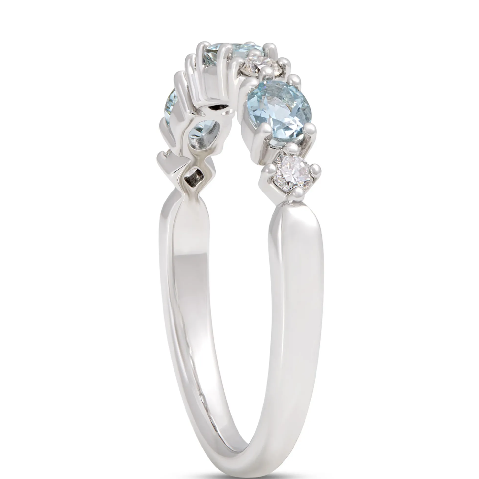 Oval Aquamarine and Round Diamond Ring, 14K White Gold