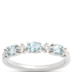Oval Aquamarine and Round Diamond Ring, 14K White Gold