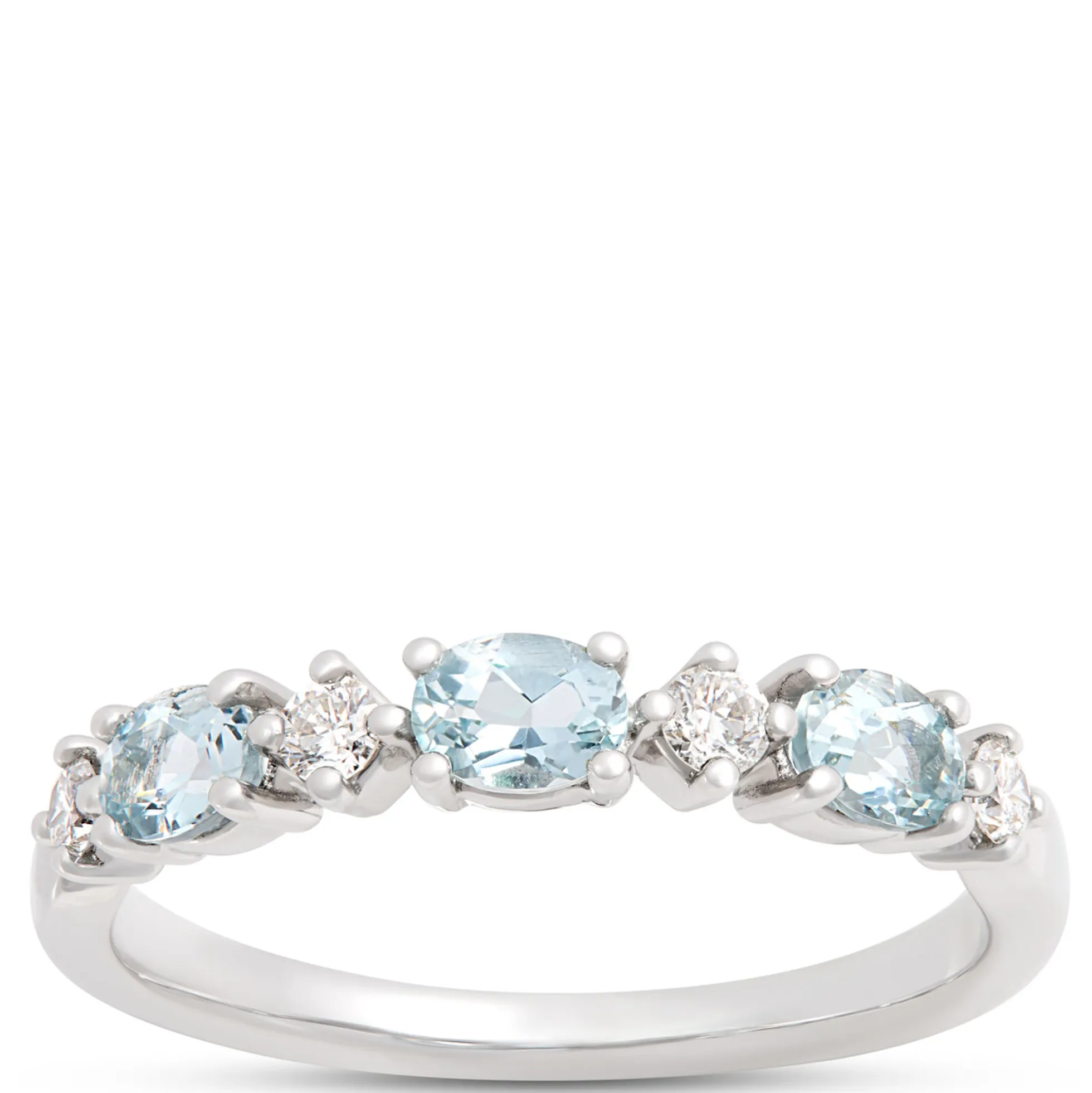 Oval Aquamarine and Round Diamond Ring, 14K White Gold
