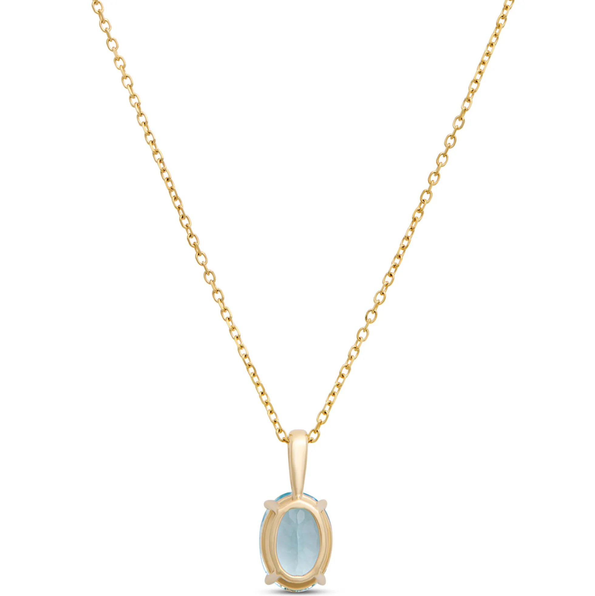 Oval Aquamarine Pendant Necklace, 14K Yellow Gold