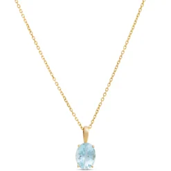 Oval Aquamarine Pendant Necklace, 14K Yellow Gold
