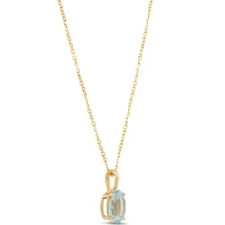 Oval Aquamarine Pendant Necklace, 14K Yellow Gold