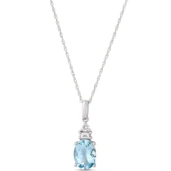 Oval Aquamarine Pendant Necklace, 14K White Gold