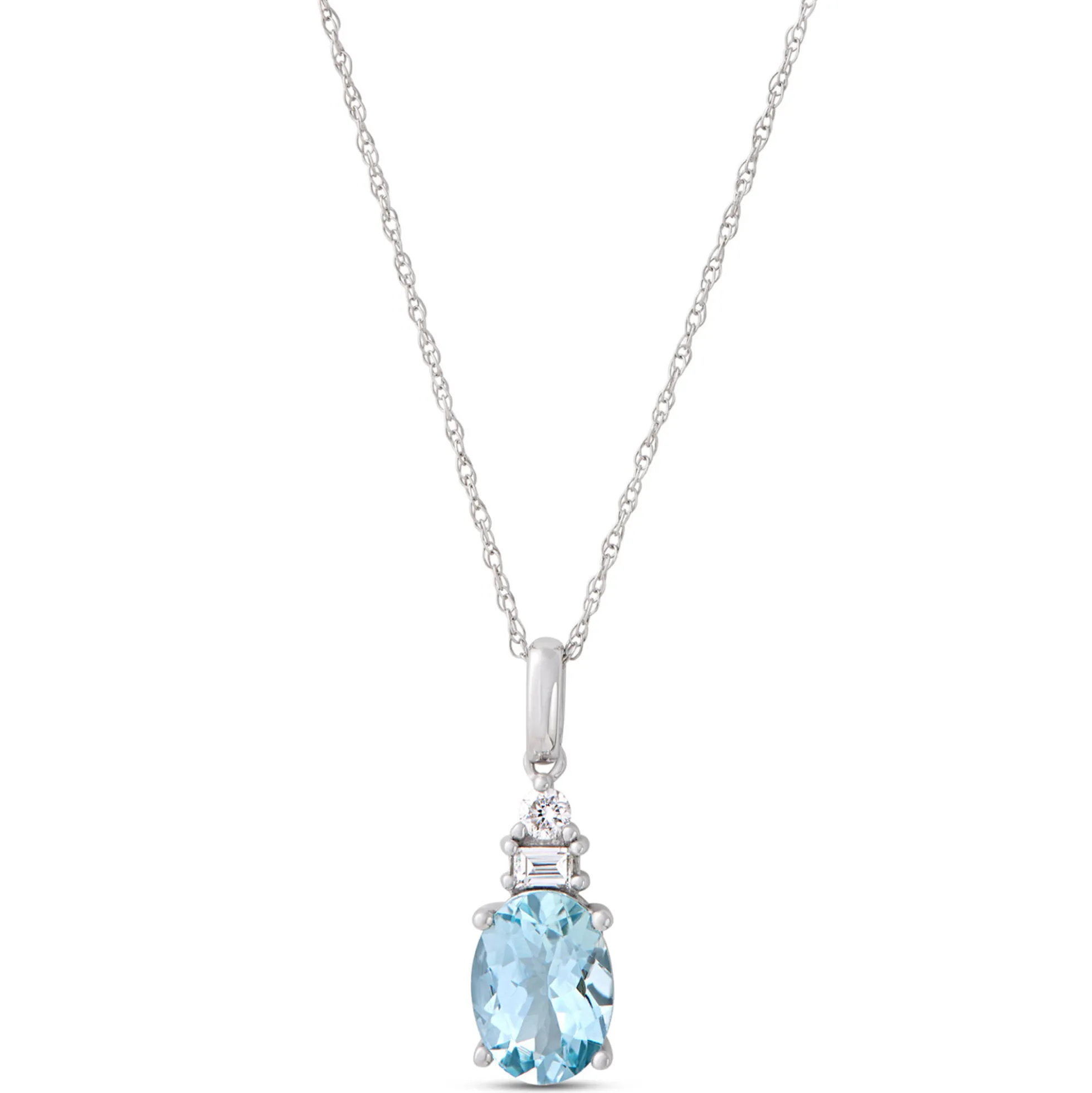 Oval Aquamarine Pendant Necklace, 14K White Gold