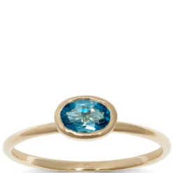 Oval Bezel Set Blue Topaz Ring, 14K