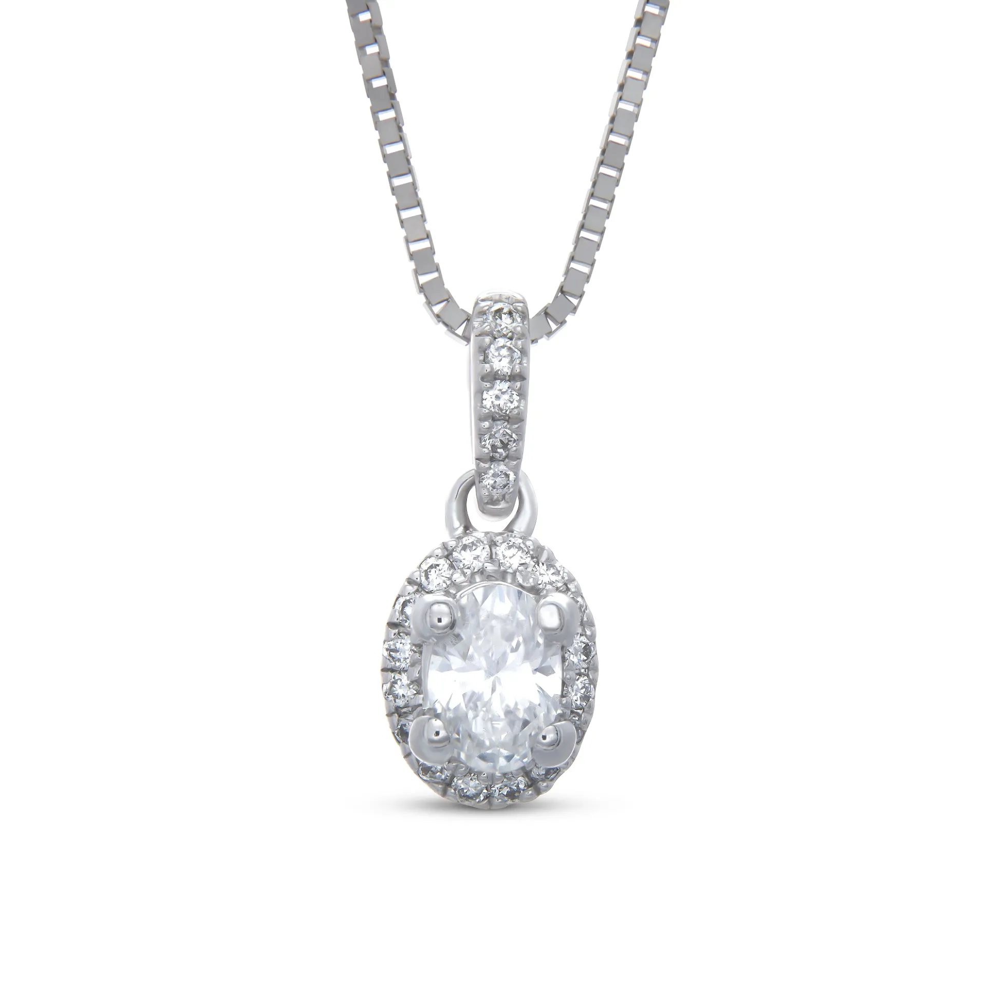 Oval Cluster Diamond Pendant, 14K White Gold