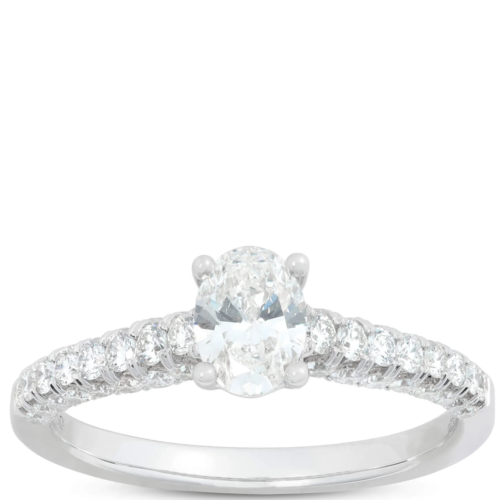 Oval Cut Diamond Engagement Ring, 18K White Gold