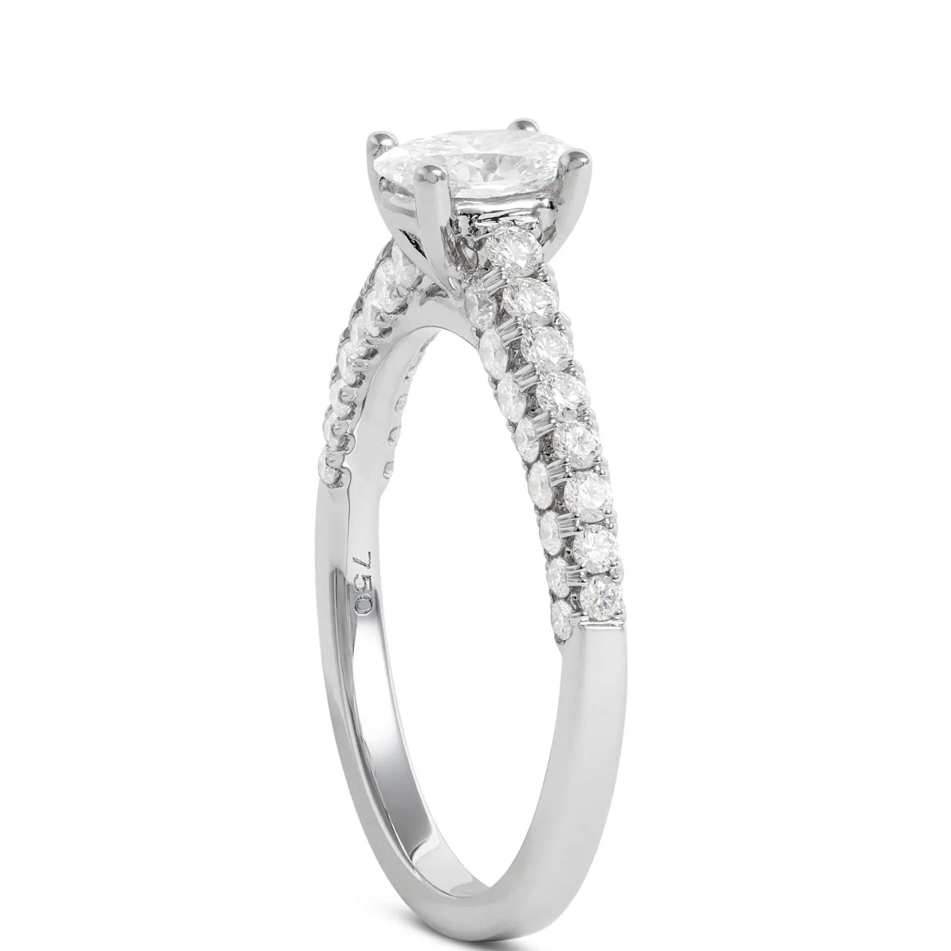 Oval Cut Diamond Engagement Ring, 18K White Gold