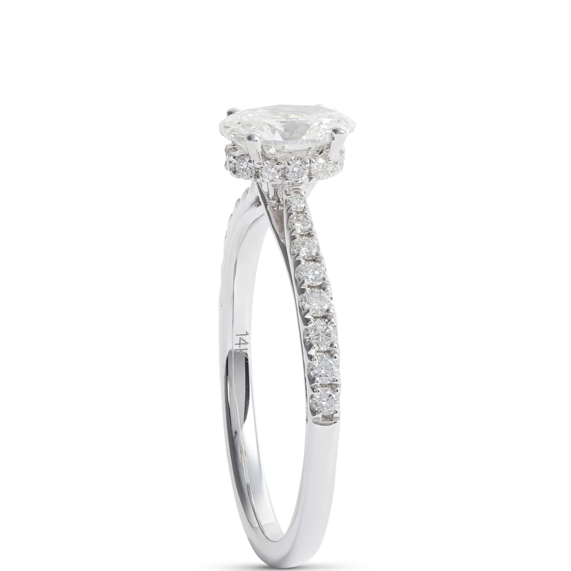 Oval Cut Diamond Engagement Ring, 14K White Gold