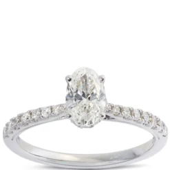 Oval Cut Diamond Engagement Ring, 14K White Gold