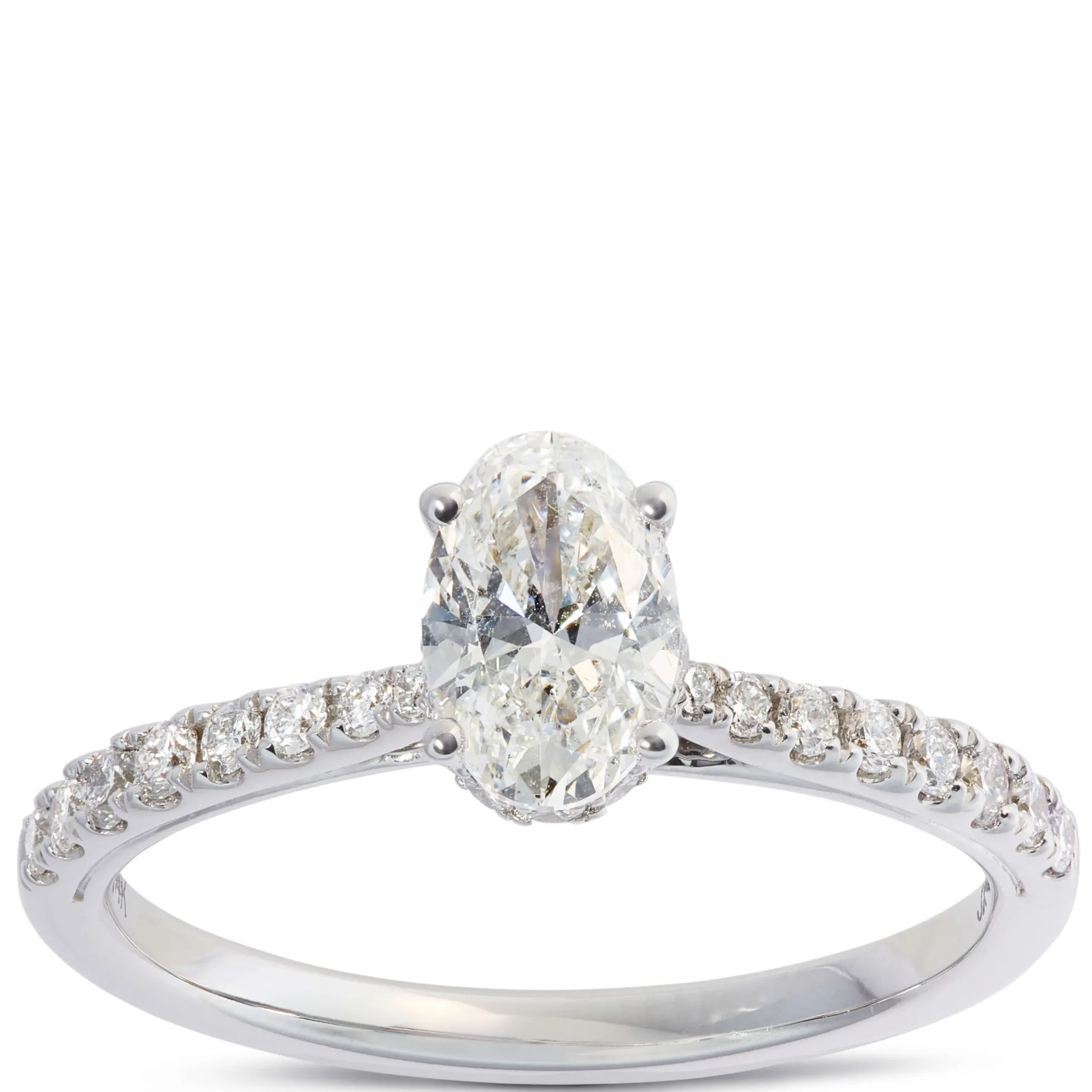 Oval Cut Diamond Engagement Ring, 14K White Gold