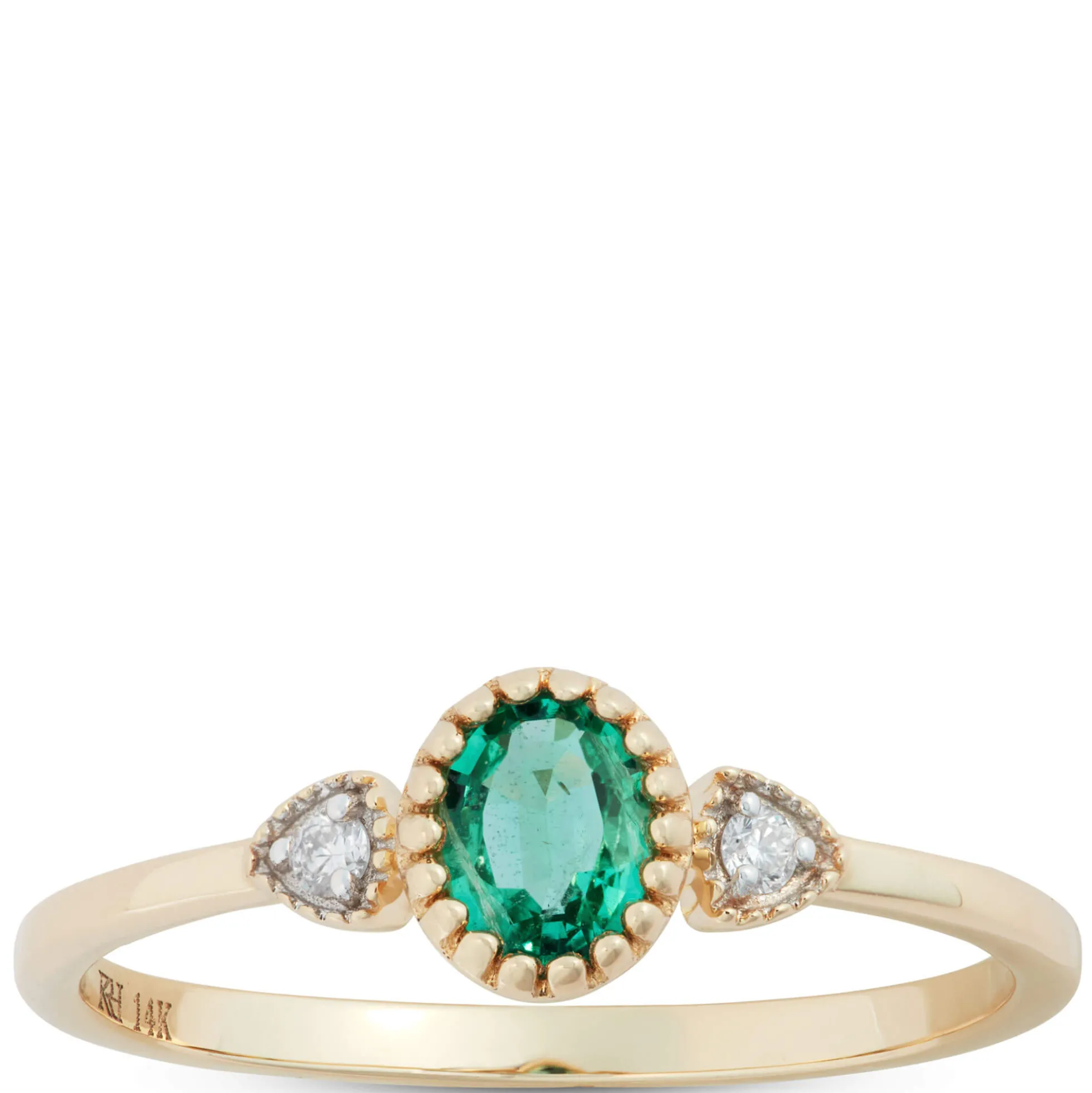 Oval Cut Emerald and Diamond Ring, 14K Yellow Gold