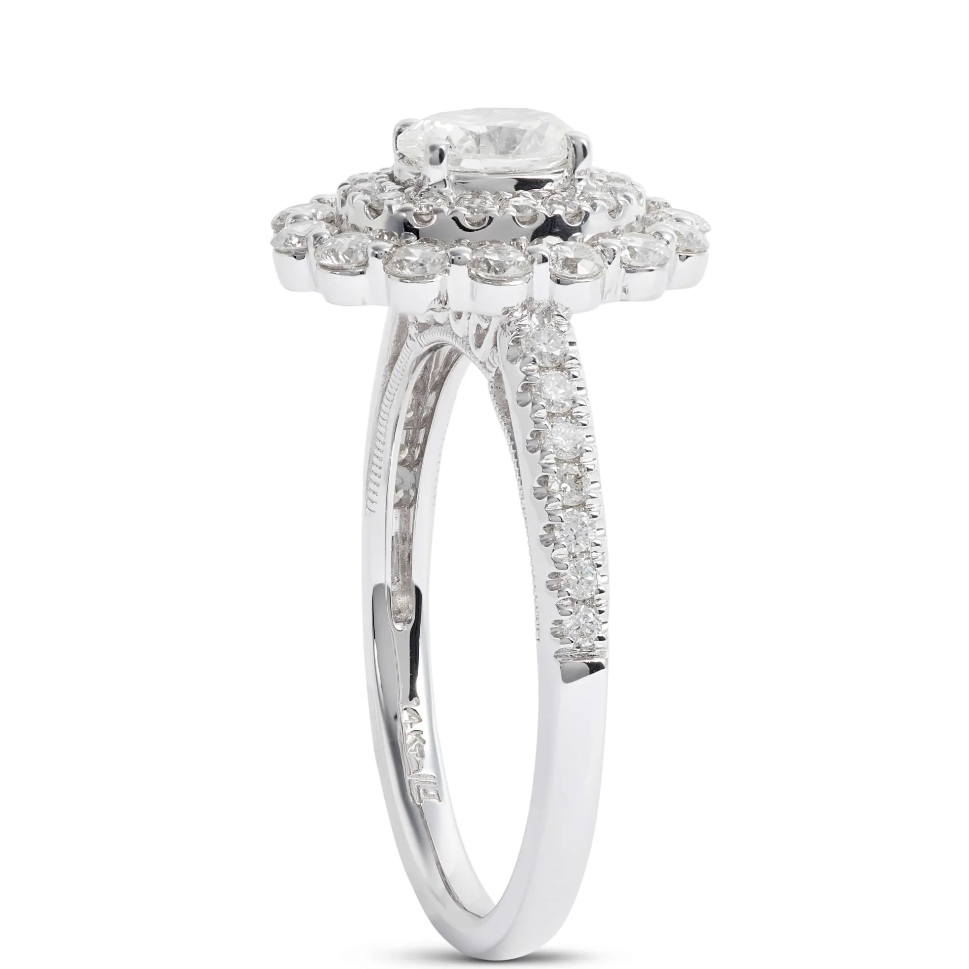 Oval Cut Halo Diamond Ring, 14K White Gold