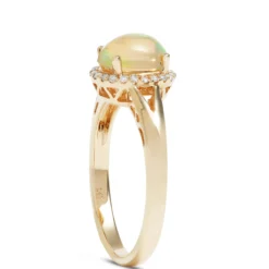 Oval Cut Opal and Diamond Halo Ring, 14K Yellow Gold