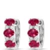 Oval Cut Ruby and Diamond Hoop Earrings, 14K White Gold