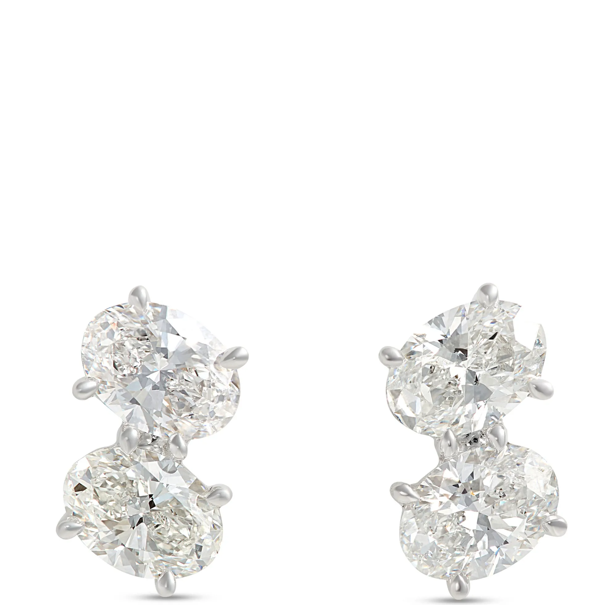 Oval Diamond Earrings, 2-¾ Total Carat Weight, 18K White Gold
