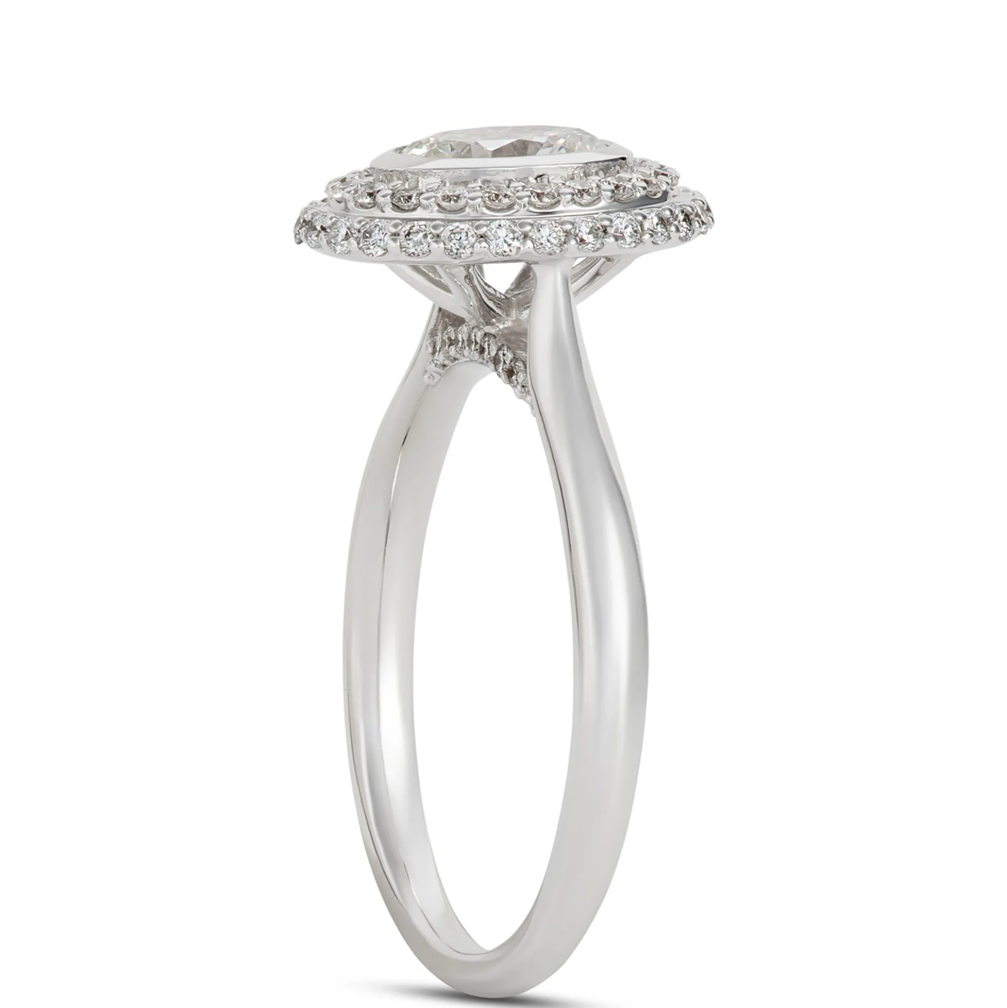 Oval Diamond Engagement Ring with Double Halo, 14K White Gold