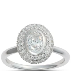 Oval Diamond Engagement Ring with Double Halo, 14K White Gold