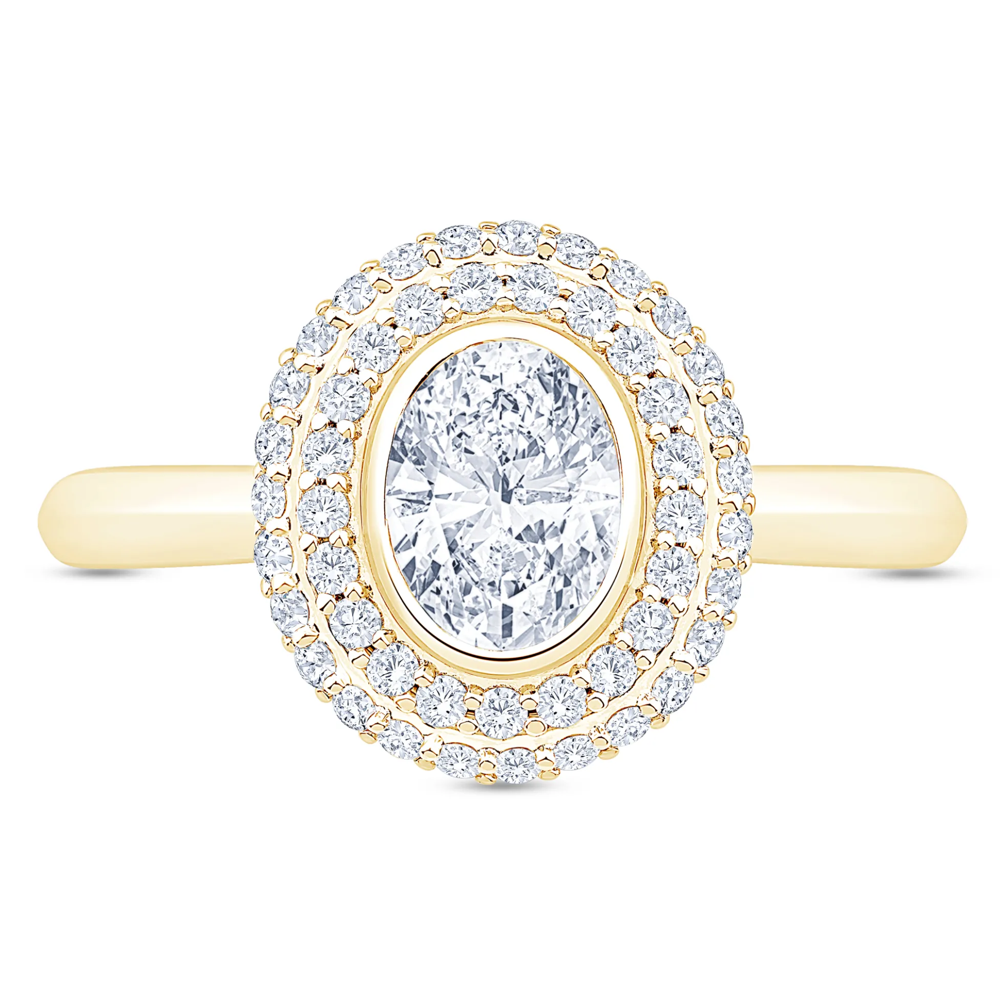 Oval Diamond Engagement Ring with Double Halo, 14K Yellow Gold