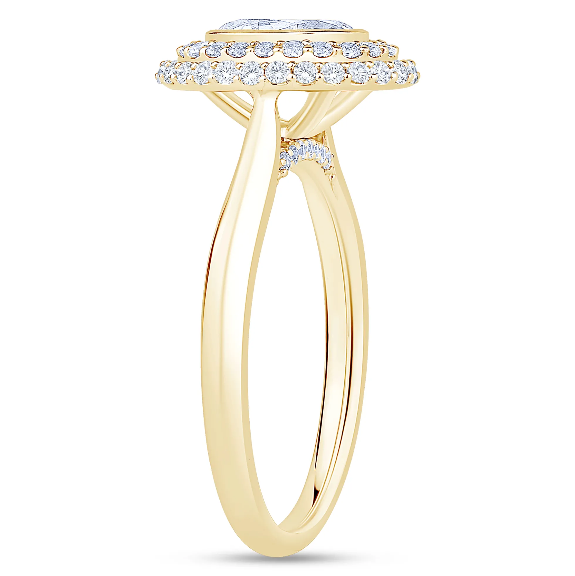 Oval Diamond Engagement Ring with Double Halo, 14K Yellow Gold